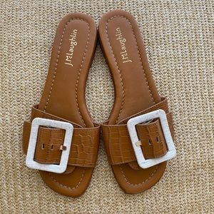 J. McLaughlin Bella Sandals with Adjustable Linen Buckle Size 6.5